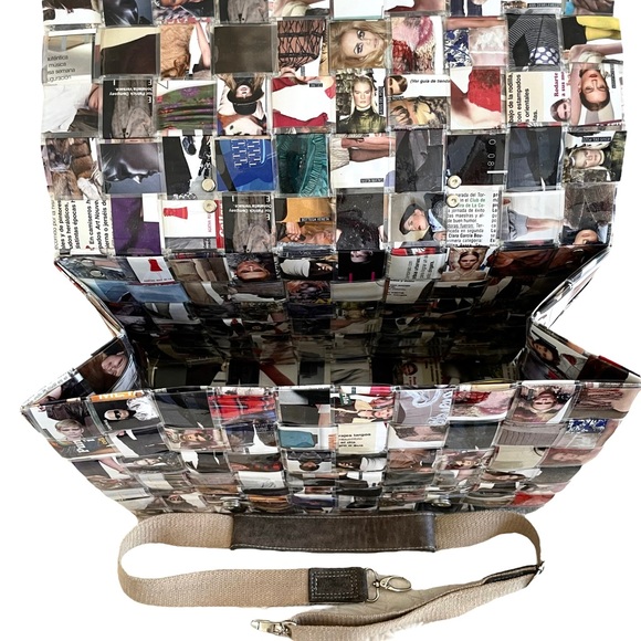 Designer Travel Weekend Bag/Large Tote Artisan Laminated Recycled Magazines - Picture 8 of 16